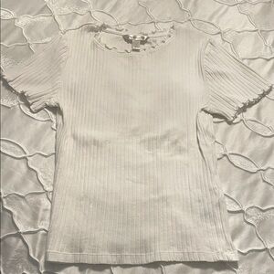 Banana Republic White Ribbed Short Sleeve Top